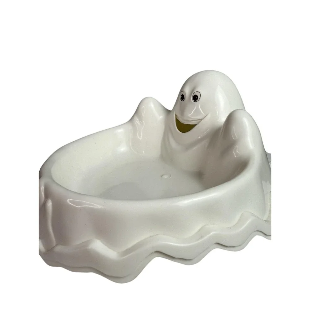 TWO- Vintage 90s Y2K Halloween Plastic‎ White Ghost Candy Dish Tray Bowl Spooky